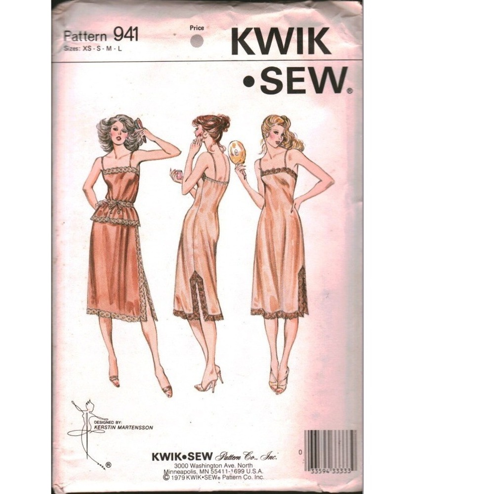 Vintage 1979 Kwik Sew 941 Lingerie Sewing Pattern Full Half Slip Camisole XS-L
